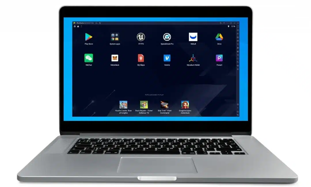 A laptop showing icons on the screen