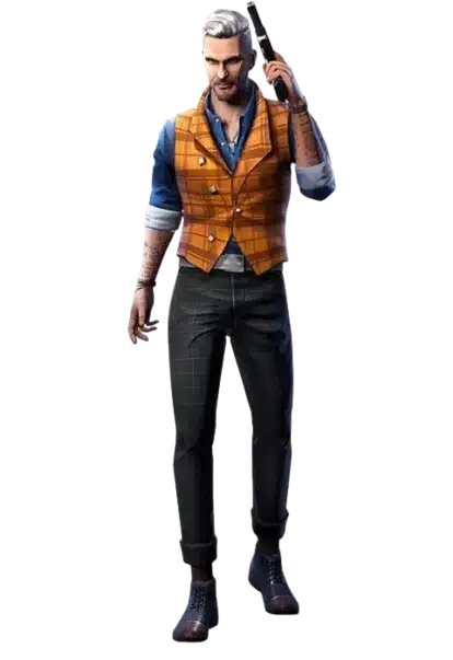 Free Fire character holding futuristic rifle in battle arena